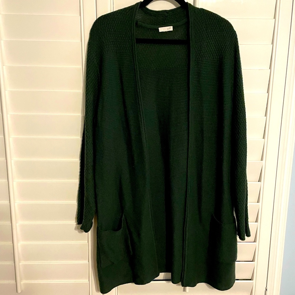 J. Jill Green Cardigan Sweater Open Front Long Knit